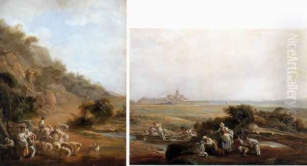 Village Scene and View of Fuenterrabia 1786 Oil Painting by Luis Paret Y Alczar