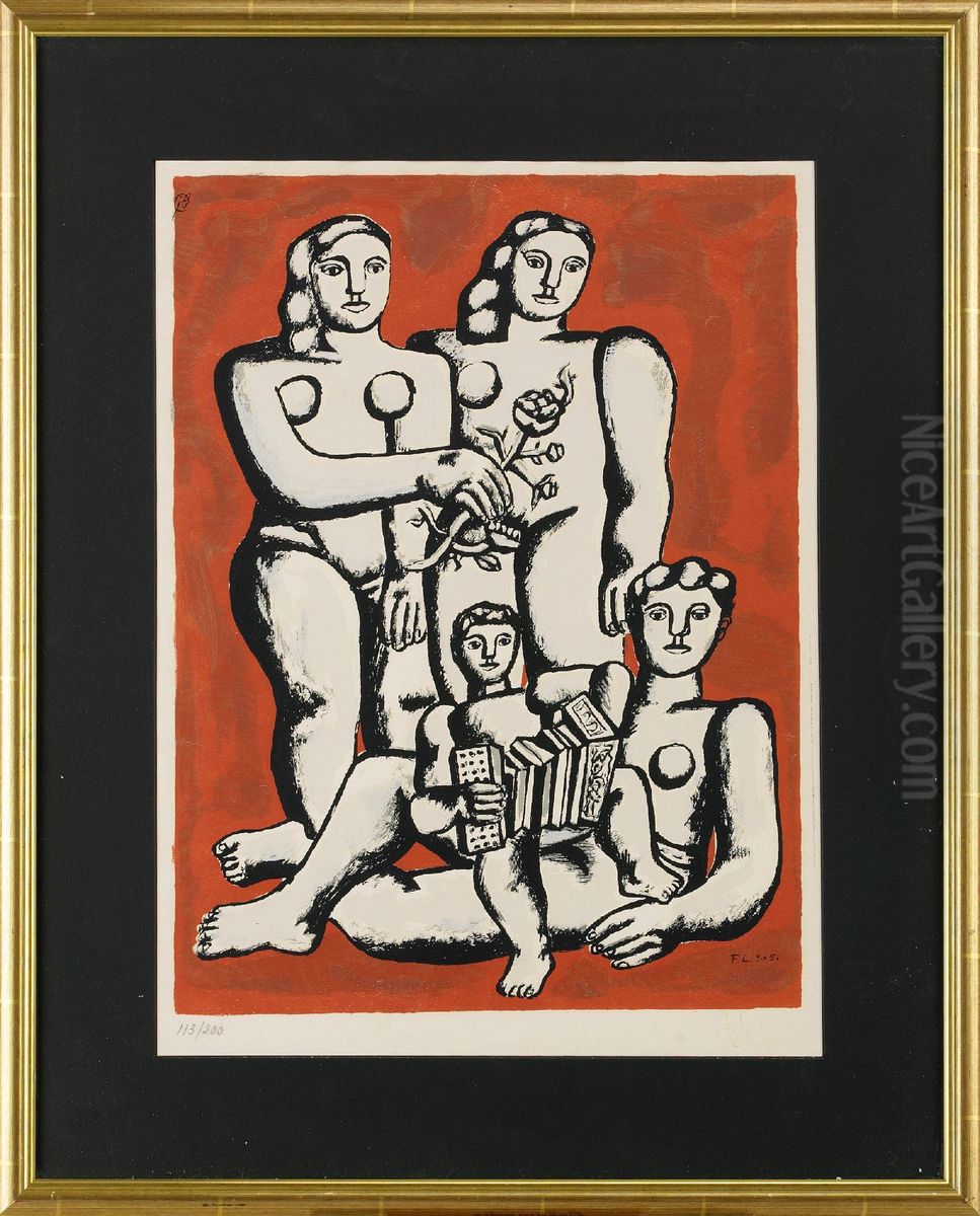 Femmes Et Enfants A L'accordeon Oil Painting by Fernand Leger