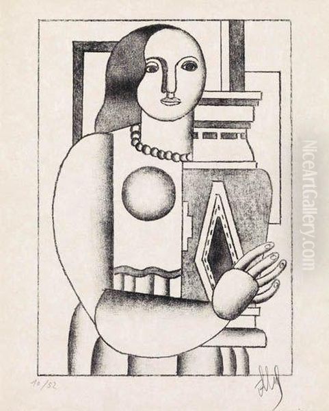 Femme Tenant Un Vase Oil Painting by Fernand Leger