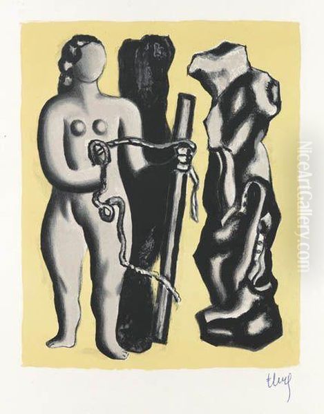 Femme Sur Fond Jaune Oil Painting by Fernand Leger