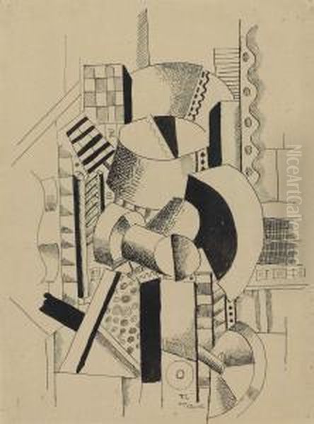 Composition Mecanique Oil Painting by Fernand Leger