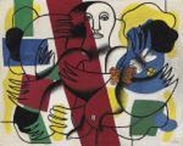 Composition Aux Deux Papillons (la Femme Aux Papillons) Oil Painting by Fernand Leger