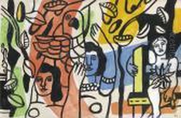 Trois Femmes Au Perroquet Oil Painting by Fernand Leger