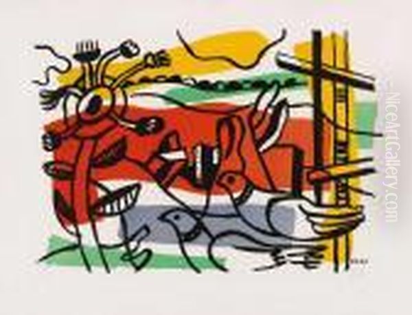 Composition Aux Deux Oiseaux Oil Painting by Fernand Leger