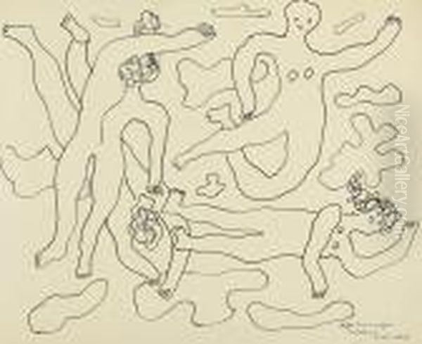 Etude Pour Les Plongeurs Oil Painting by Fernand Leger