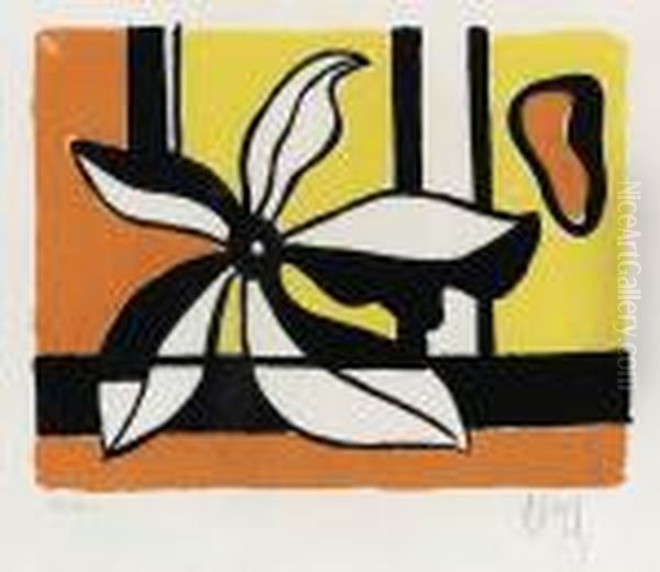 Fleur Sur Un Fond Jaune Et Orange Oil Painting by Fernand Leger