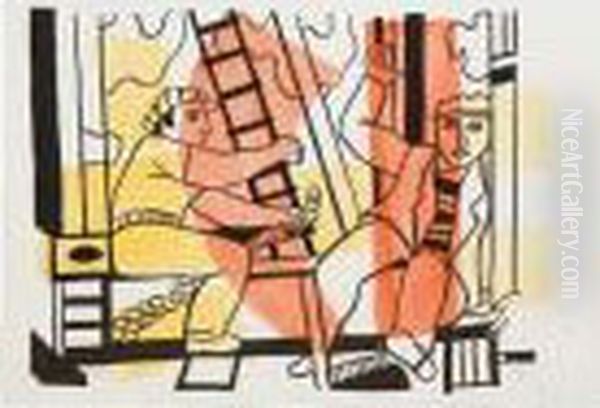 Untitled (scene With Construction Workers) Oil Painting by Fernand Leger
