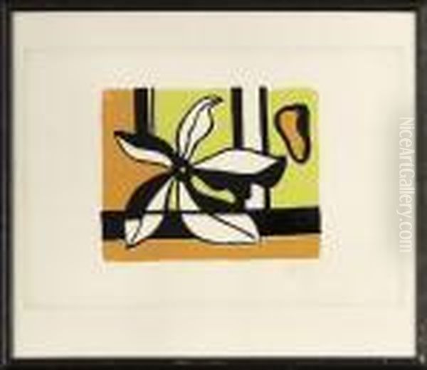 Fleur Sur Un Fond Jaune Et Orange Oil Painting by Fernand Leger