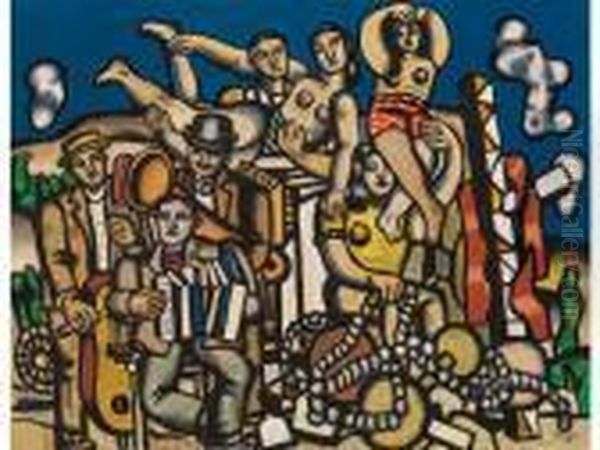 Acrobates Et Musiciens Oil Painting by Fernand Leger