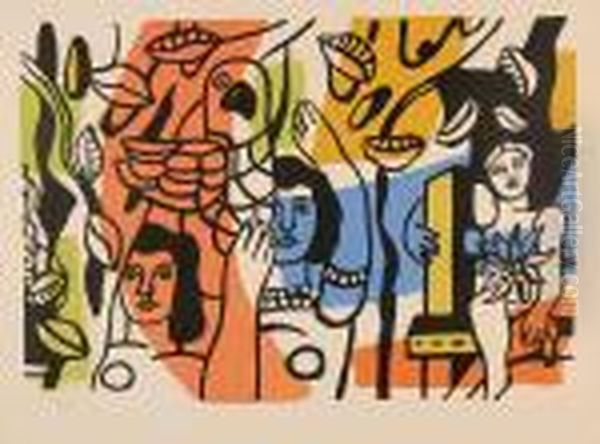 Les Femmes Auperroquet Oil Painting by Fernand Leger
