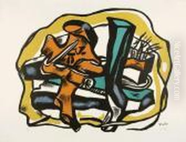Composition Surfond Jaune Oil Painting by Fernand Leger