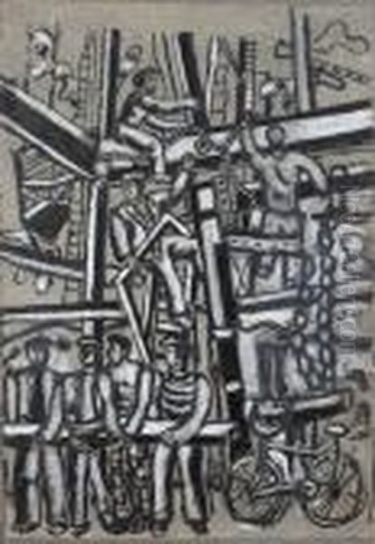 Les Constructeurs Oil Painting by Fernand Leger