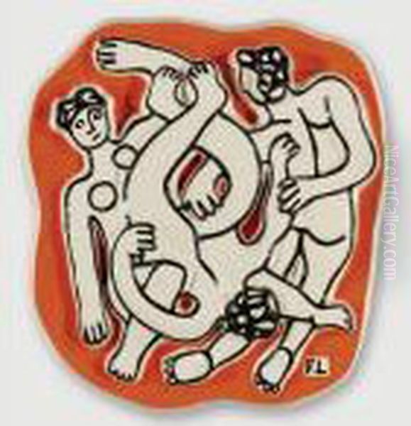 Les Acrobates Sur Fond Orange Oil Painting by Fernand Leger