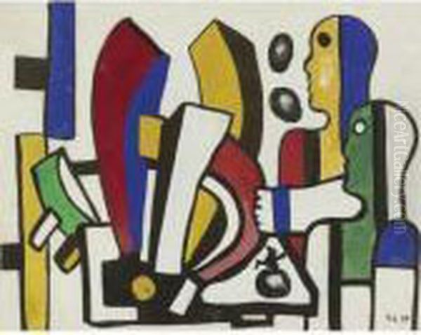 Deux Femmes Aux Aldes Oil Painting by Fernand Leger