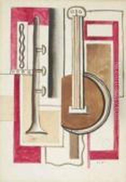 Composition A La Mandoline Et A La Trompette Oil Painting by Fernand Leger