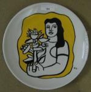 Bord Van Keramiek Met Decor Van Vrouw En Bloem