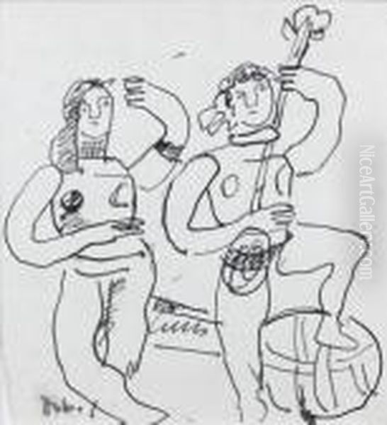 Danseuse Et Musicienne Oil Painting by Fernand Leger