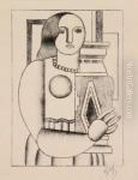 Femme Tenant Unvase Oil Painting by Fernand Leger