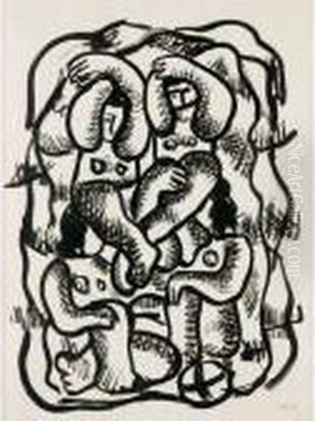 Composition Aux Acrobates Oil Painting by Fernand Leger