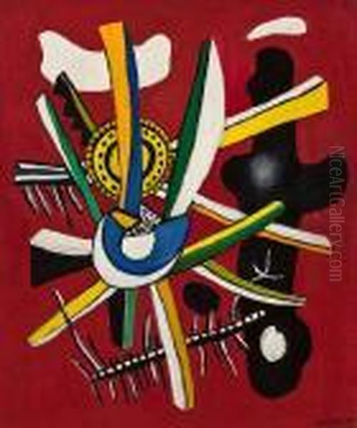 Fantaisie Sur Fond Rouge Oil Painting by Fernand Leger