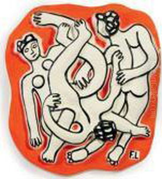Les Acrobates Sur Fond Orange Oil Painting by Fernand Leger