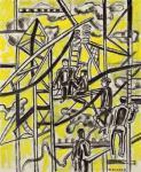 Esquisse Sur Fond Jaune (construction Metallique) Oil Painting by Fernand Leger