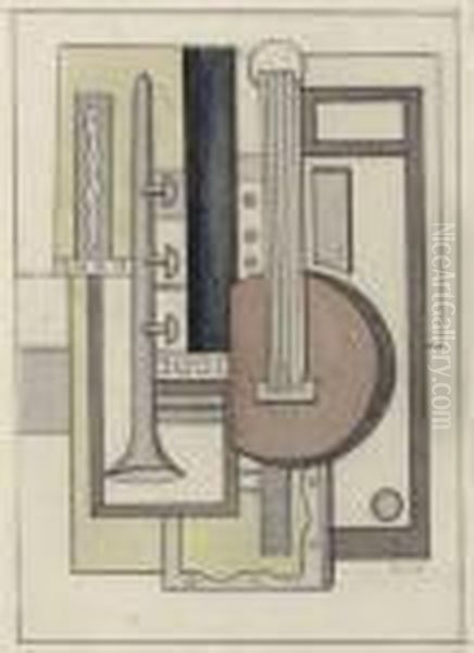 Composition A La Clarinette Et Au Banjo Oil Painting by Fernand Leger