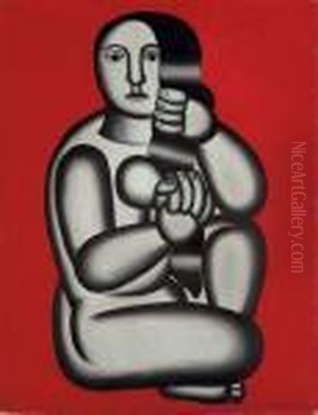 Femme Sur Fond Rouge, Femme Assise Oil Painting by Fernand Leger