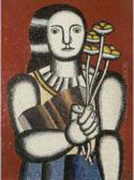 Femme Au Bouquet Oil Painting by Fernand Leger