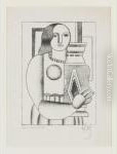 Femme Tenant Une Vase Oil Painting by Fernand Leger