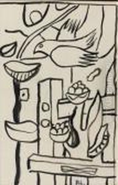 Composition A L'oiseau Oil Painting by Fernand Leger