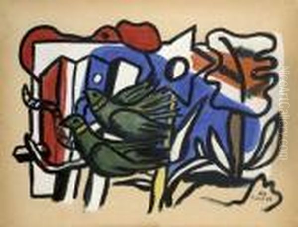 Composition Aux Deux Colombes Oil Painting by Fernand Leger