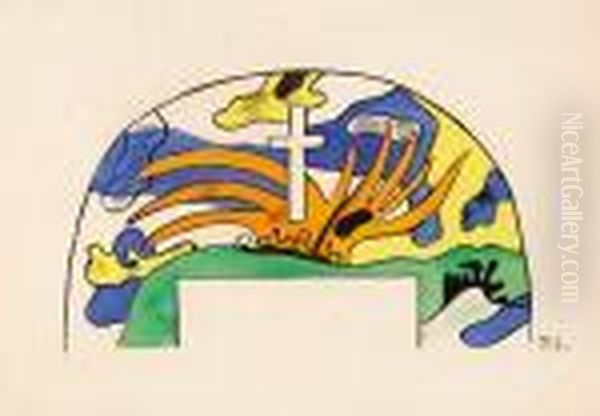 Entwurf Fureine Supraporte In Einer Kirche In Bastogne Oil Painting by Fernand Leger