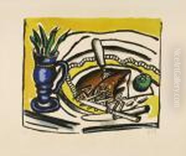 Nature Morte Auvase Bleu Oil Painting by Fernand Leger