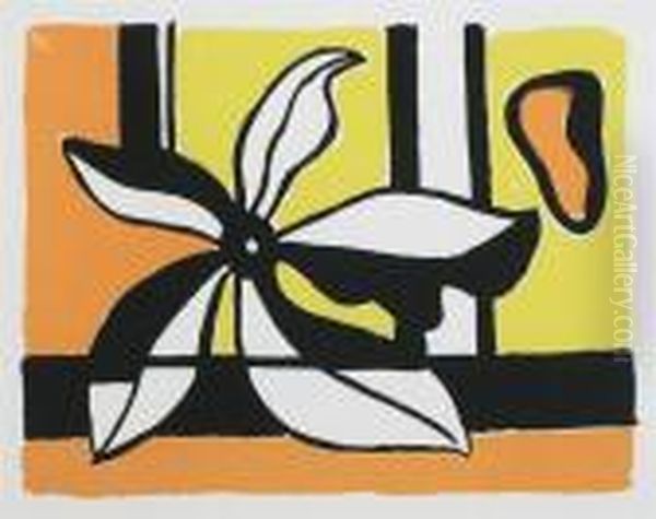 Fleur Sur Fond Jaune Et Orange Oil Painting by Fernand Leger