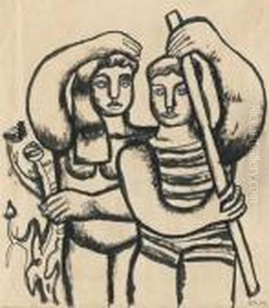 Couple De Baigneurs Oil Painting by Fernand Leger