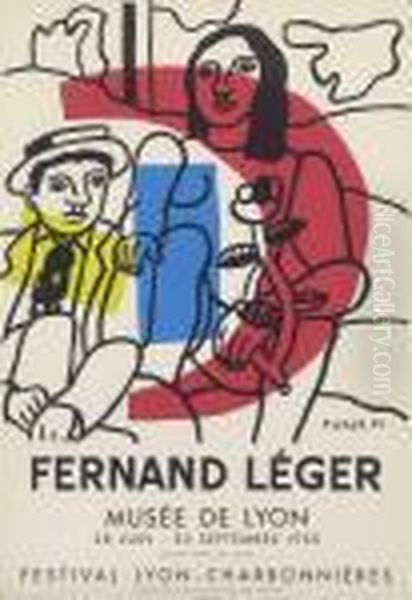 Zwei Plakate Fur Das Musee De Lyon Und Das Musee Des Arts Decoratifes Oil Painting by Fernand Leger