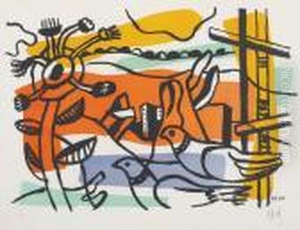 Composition Aux Deux Oiseaux Oil Painting by Fernand Leger