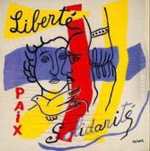 Liberte, Paix, Solidarite Oil Painting by Fernand Leger