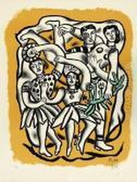 Les Danseuses (fond Jaune) Oil Painting by Fernand Leger