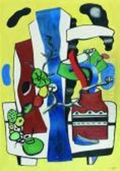 Nature Morte Sur Fond Jaune Oil Painting by Fernand Leger