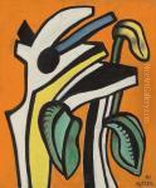 Composition Sur Fond Orange Oil Painting by Fernand Leger