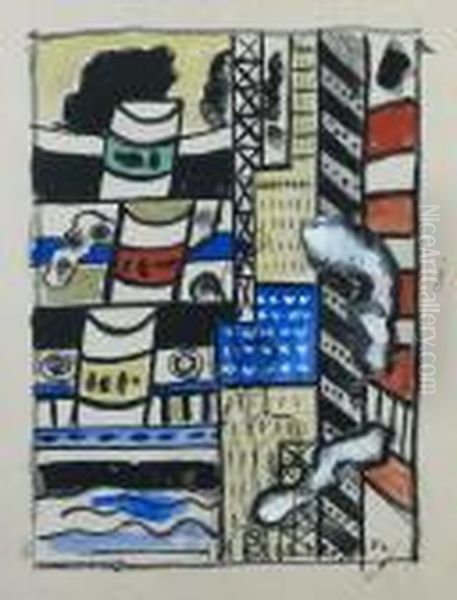 Bateaux A New York Oil Painting by Fernand Leger