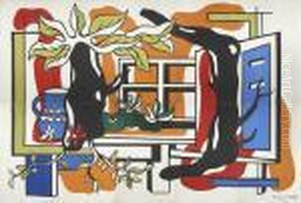 Nature Morte Aux Pommes Et Pichet Devant La Fenetre Oil Painting by Fernand Leger