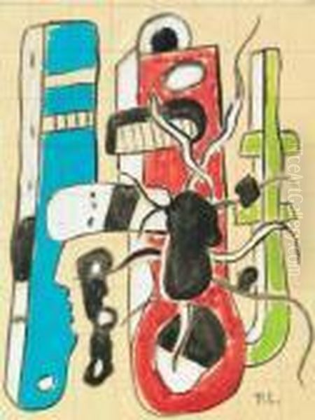 Etude Pour Composition Ii Oil Painting by Fernand Leger