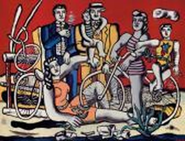 Les Loisirs Sur Fond Rouge Oil Painting by Fernand Leger