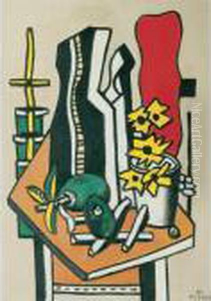 Deux Fruits Et Des Fleurs Jaunes Oil Painting by Fernand Leger