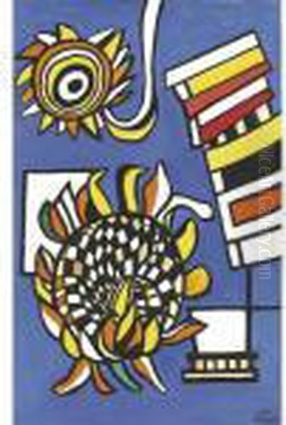 Deux Tournesols Sur Fond Bleu Oil Painting by Fernand Leger