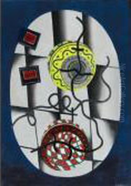 Les Deux Spheres De Couleur (les Lampions) Oil Painting by Fernand Leger