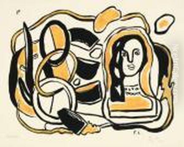Tete De Femme Avec Composition Oil Painting by Fernand Leger